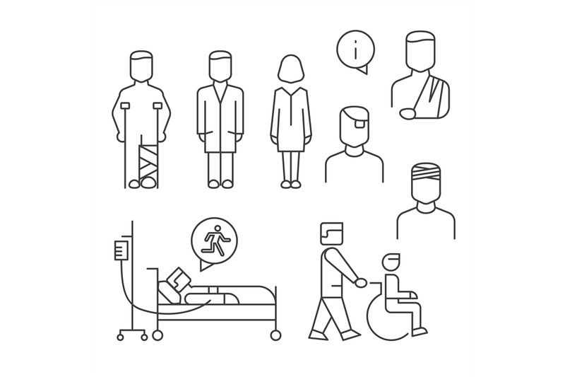 hospital-patients-line-icons-set-isolated-on-white