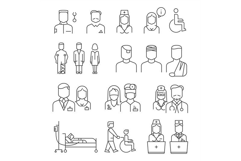 hospital-staff-thin-line-icons-set