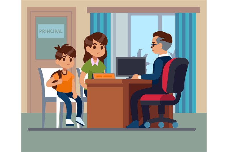 principal-school-parents-kids-teacher-meeting-in-office-unhappy-mom