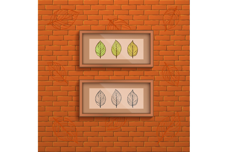 decorative-brick-wall-background-with-two-interior-frames-with-doodle