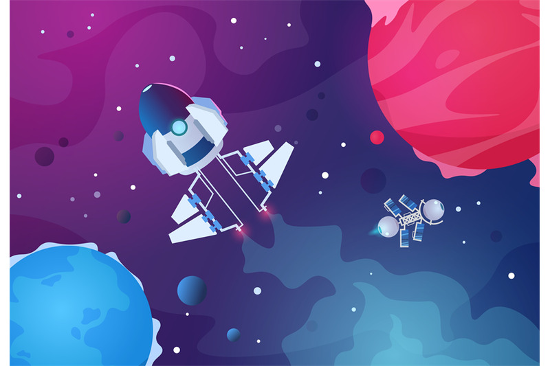 cartoon-space-background-alien-planets-spaceship-asteroid-earth-plane