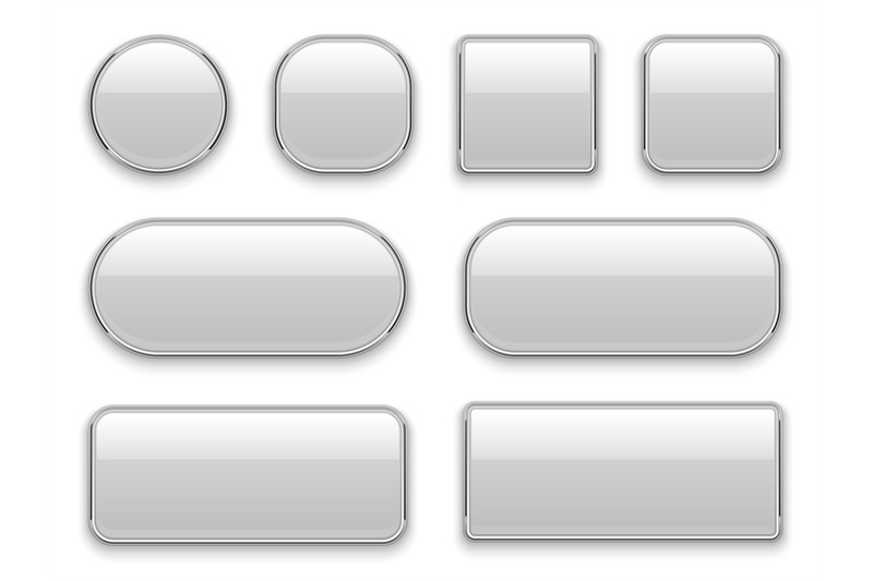 white-buttons-chrome-frame-3d-realistic-web-glass-elements-oval-recta