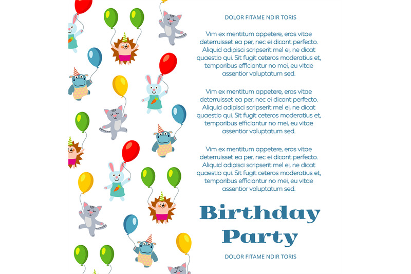 birthday-party-poster-or-invitation-with-cute-cartoon-animals-and-flig