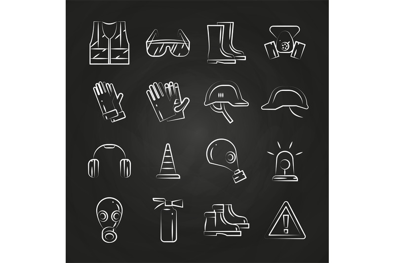 personal-protective-equipment-thin-line-icons-on-chalkboard-design