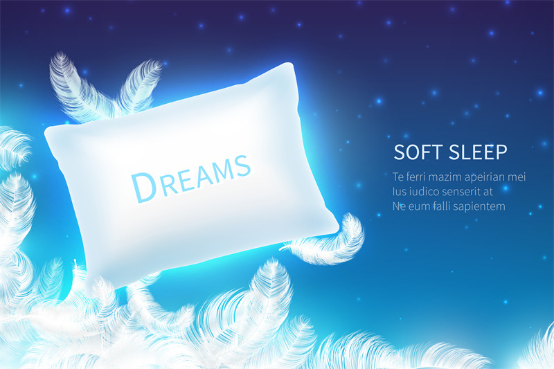 realistic-sleep-concept-soft-sleep-pillow-with-feathers-clouds-and-s