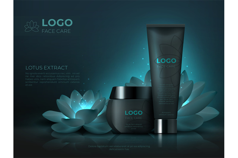 Black cosmetic product background. Luxury beauty skincare cream realis