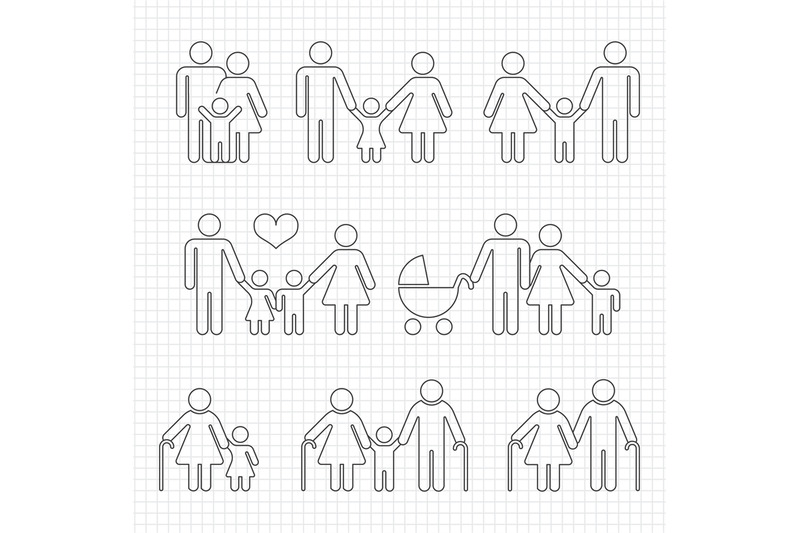 human-family-line-icons-on-notebook-page-design