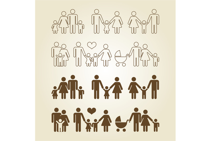 line-and-outline-family-icons-set