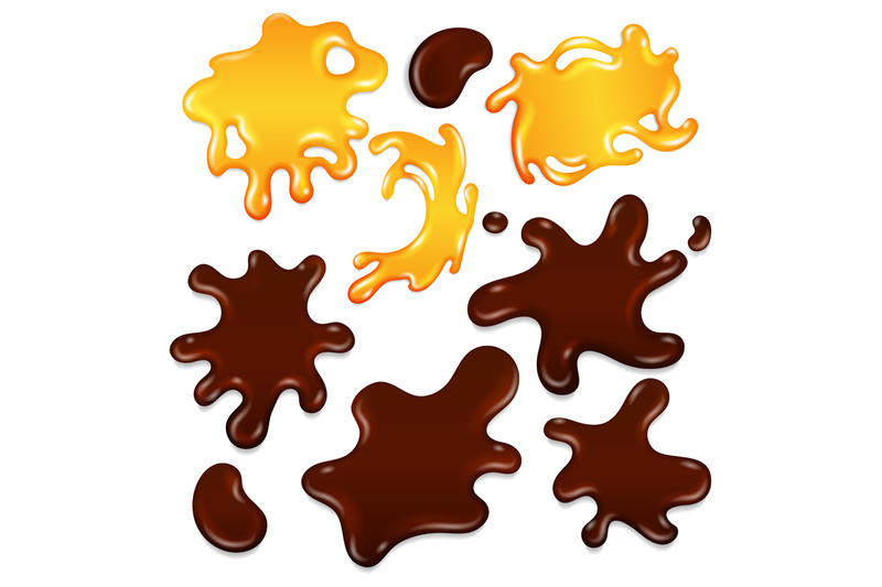 realistic-chocolate-and-honey-drops-and-blots-isolated-on-white