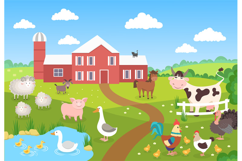 farm-animals-with-landscape-horse-pig-duck-chickens-sheep-cartoon-vi