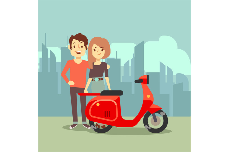 cute-cartoon-young-lovers-and-bike-on-city-landscape-modern-date-con