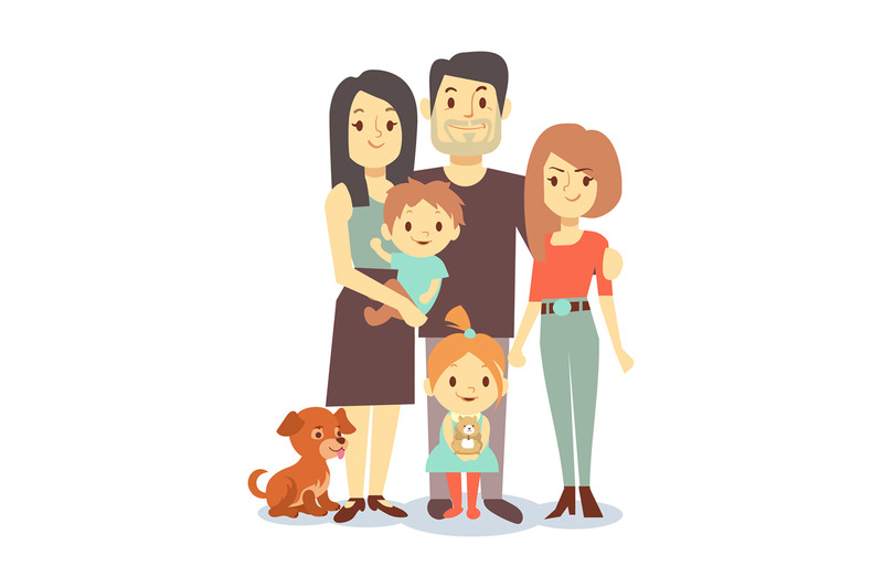 flat-family-with-pets-isolated-on-white-background