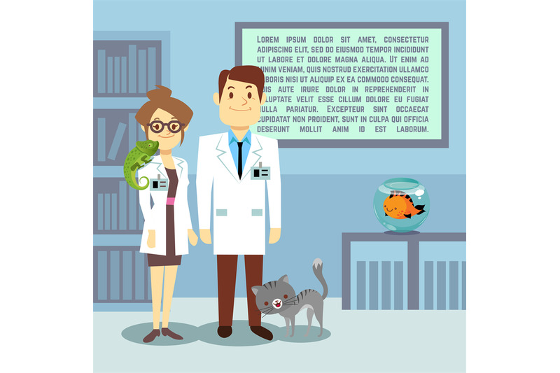 flat-veterinary-office-with-doctors-and-animals