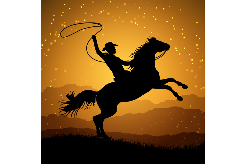 silhouette-of-cowboy-with-lasso-on-rearing-horse