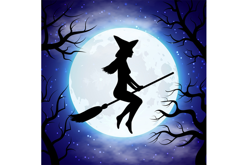 silhouette-of-witch-flying-on-the-broom-in-halloween-night