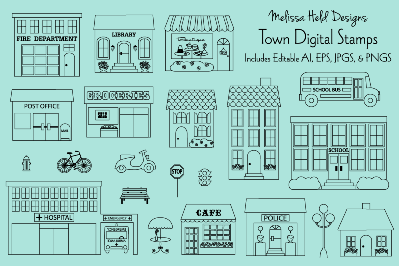town-buildings-digital-stamps-clipart