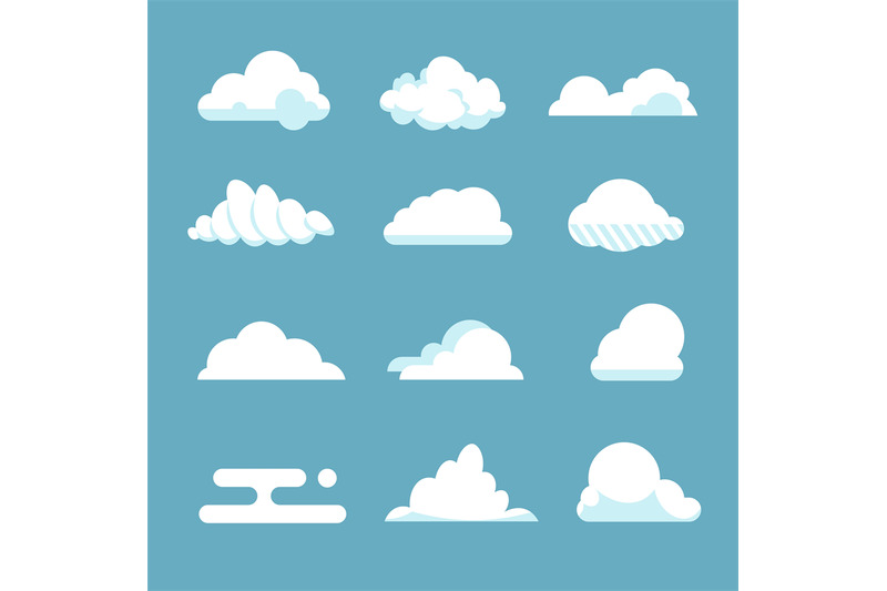 flat-sky-cloud-blue-fluffy-cartoon-shapes-white-atmosphere-cloudy-ele