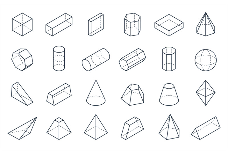 3d Geometric Shapes Isometric Linear Forms Cube Cone Cylinder Pyrami