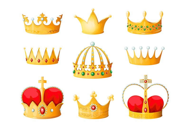 gold-cartoon-crown-golden-yellow-emperor-prince-queen-crowns-diamond