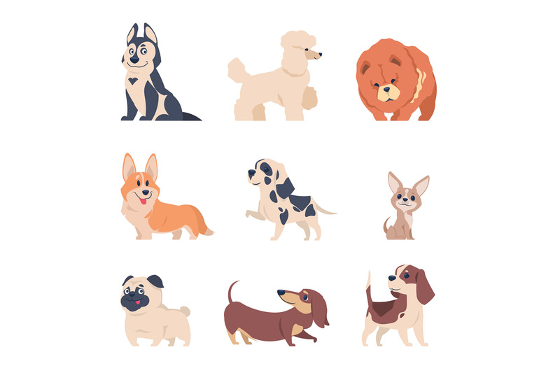 cartoon-dogs-retriever-labrador-husky-puppies-flat-happy-pets-set-i