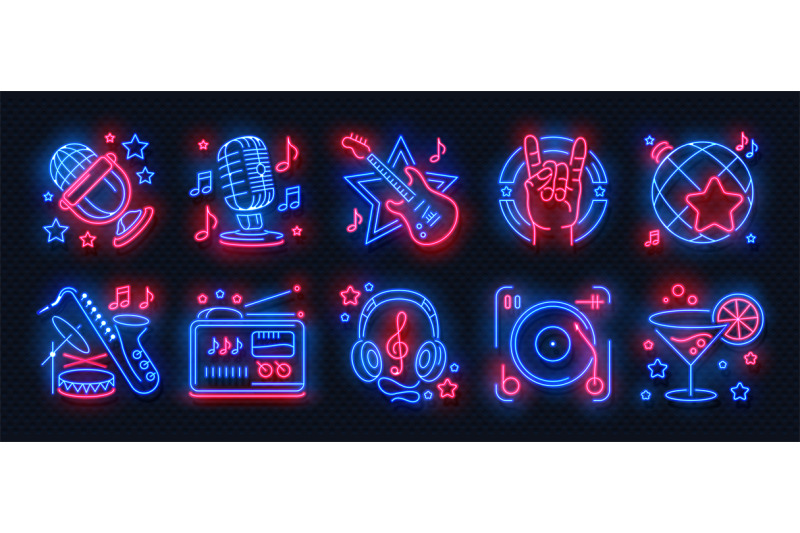 neon-party-icons-dance-music-karaoke-light-signs-glowing-concert-ban