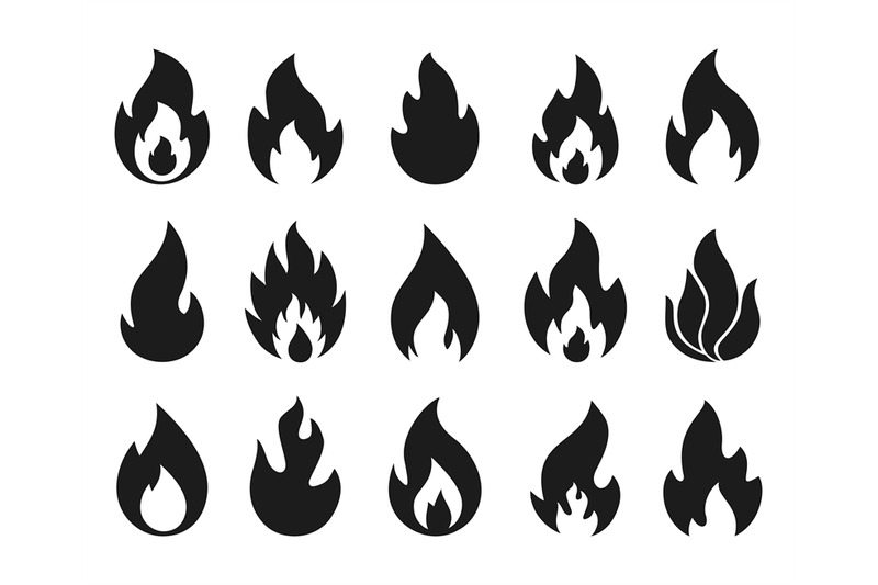 fire-flame-icons-simple-burning-campfire-silhouette-symbols-hot-chil