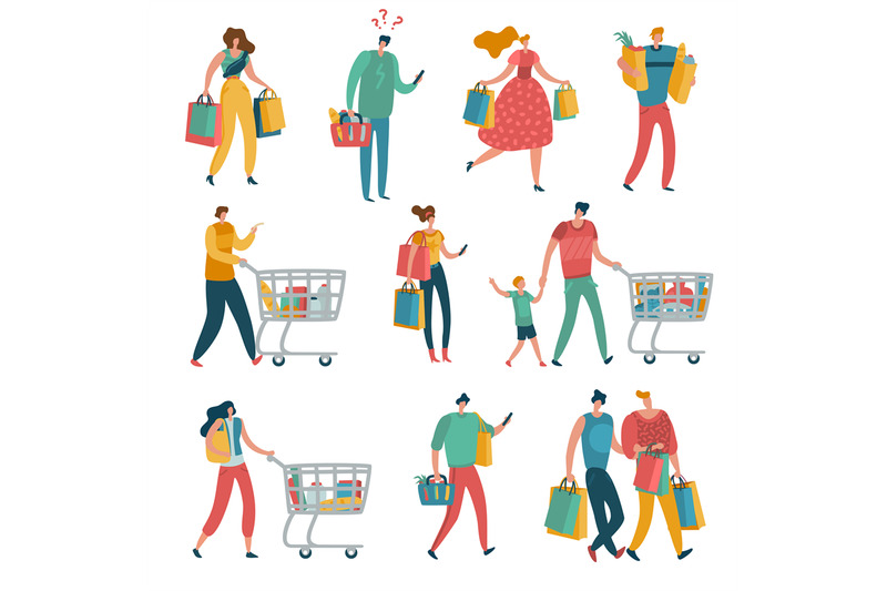 shopping-people-set-man-woman-shop-family-cart-consume-lifestyle-reta