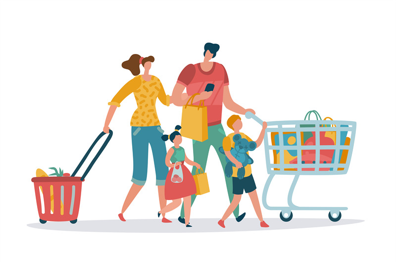 shopping-family-mom-dad-kids-shop-basket-cart-consume-retail-purchase