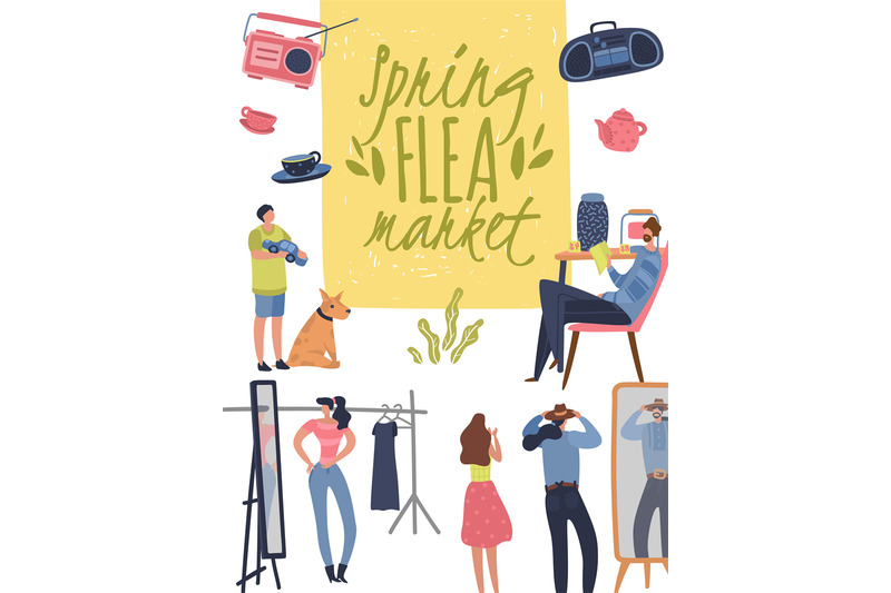 flea-market-poster-fashionable-shopping-second-hand-stylish-goods-clo