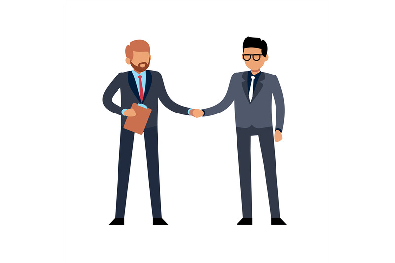 businessmen-handshake-flat-two-young-standing-people-meeting-on-confe
