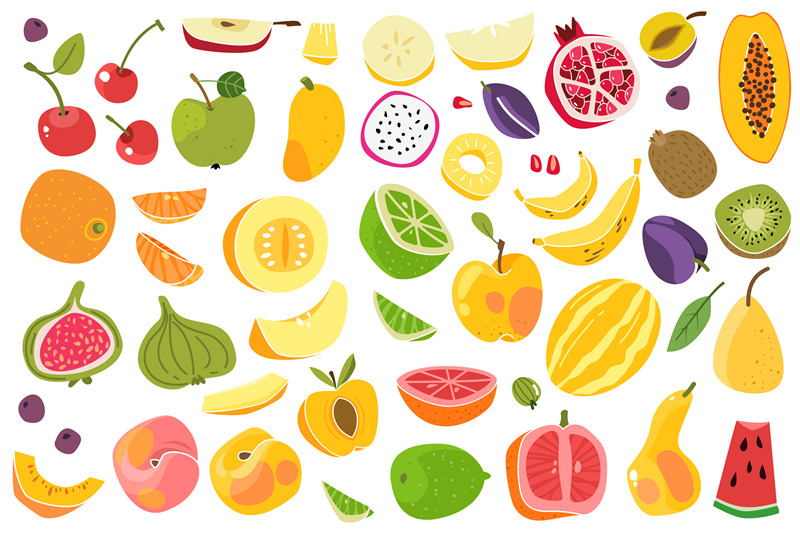 fruits-isolated-cherry-orange-peach-plum-banana-melon-lime-colorful-f