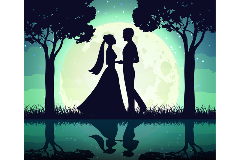 silhouettes-of-the-bride-and-groom-on-the-moon-background