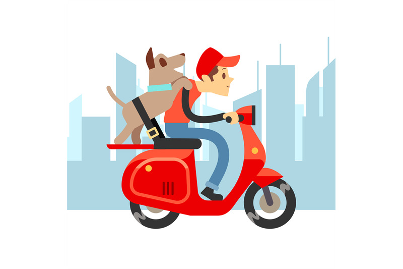 travel-with-pets-young-man-on-moto-with-dog-and-city-landscape