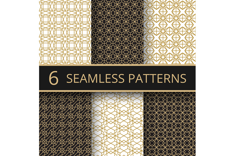 trendy-gold-geometric-seamless-vector-patterns-with-simple-golden-line