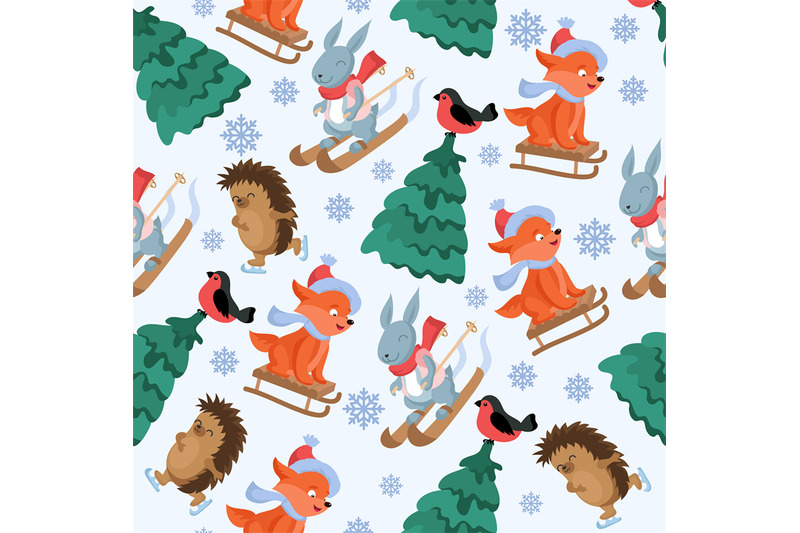 christmas-forest-animals-vector-seamless-pattern-funny-woodland-anima
