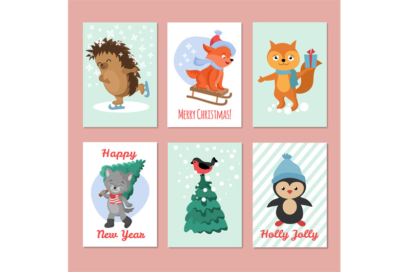 happy-new-year-vector-flyers-merry-christmas-postcard-with-cute-winte