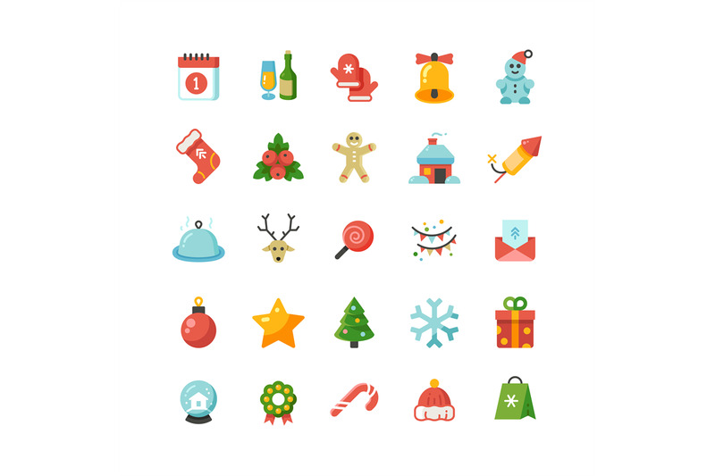 funny-christmas-and-new-year-holiday-cartoon-flat-vector-icons