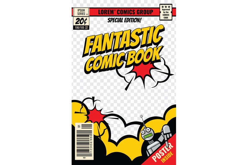 Comic book cover vector template By Microvector | TheHungryJPEG.com