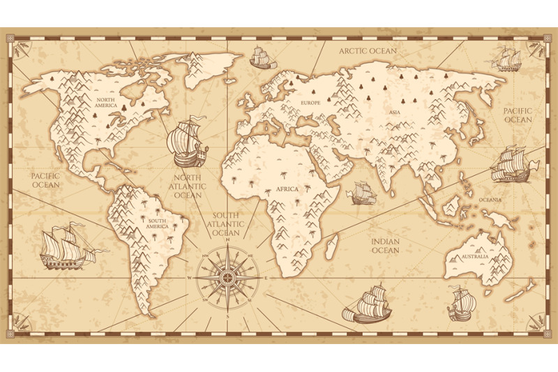 vintage-physical-world-map-with-rivers-and-mountains-vector-illustrati