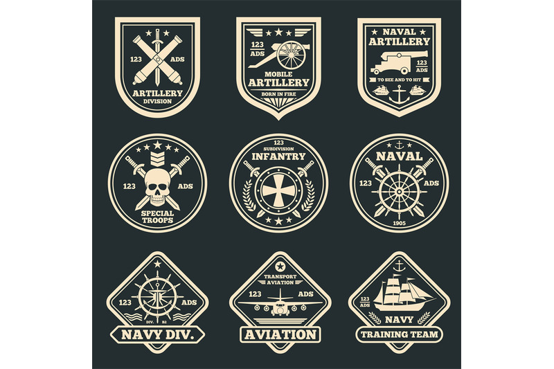 vintage-military-and-army-vector-emblems-badges-and-labels