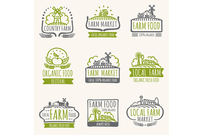 retro-farm-market-signs-vintage-fresh-organic-food-vector-labels-with
