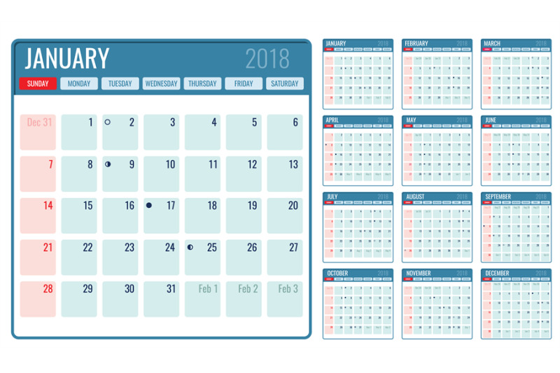 vector-monthly-calendar-template-2018-year