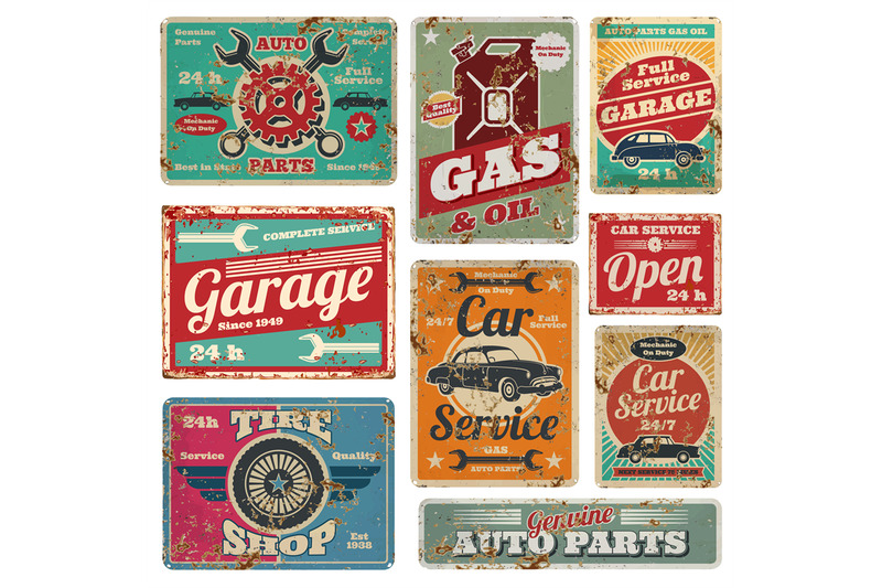 vintage-car-service-and-gas-station-vector-metal-signs