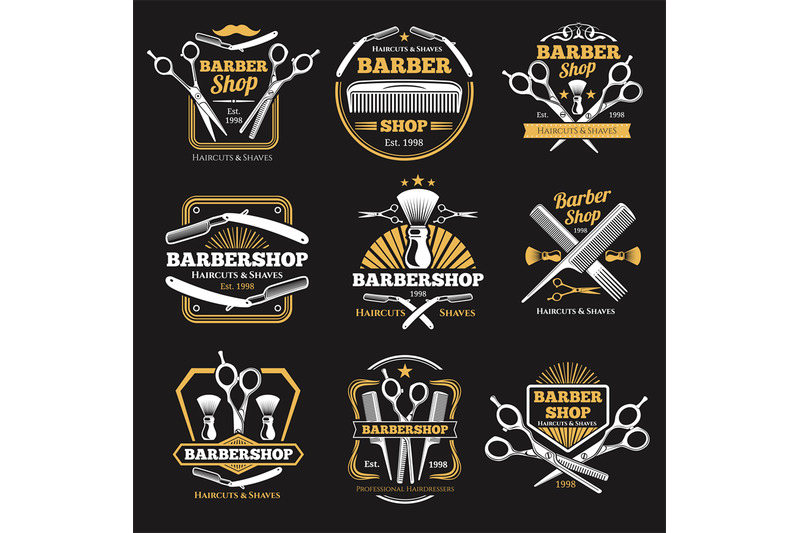 old-barbershop-vector-emblems-and-labels-vintage-male-haircut-signs