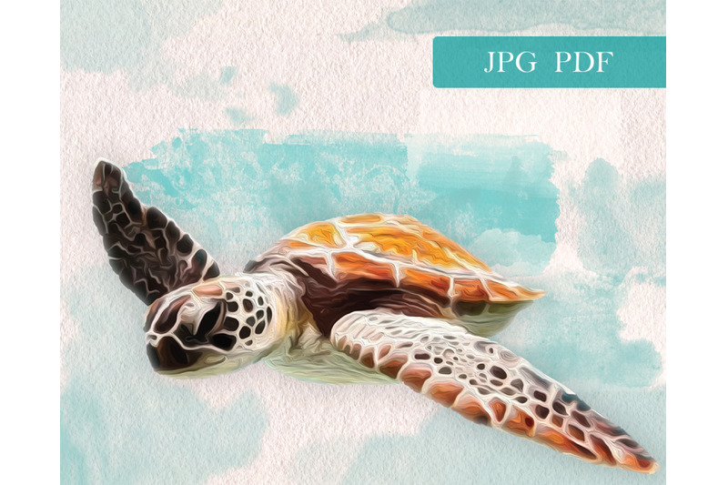 ocean-sea-turtle-in-oil-and-watercolor-paint-style-illustration-of-a