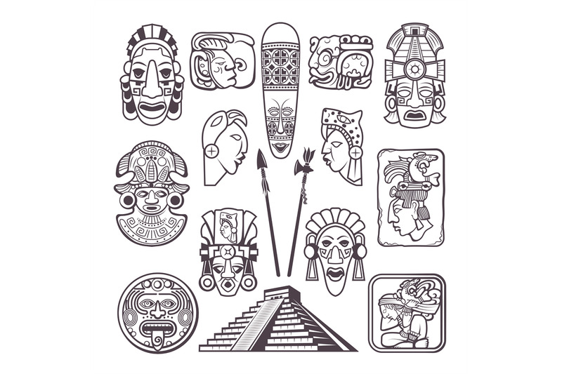 monochrome-pictures-set-of-mayan-culture-symbols-tribal-masks-and-tot