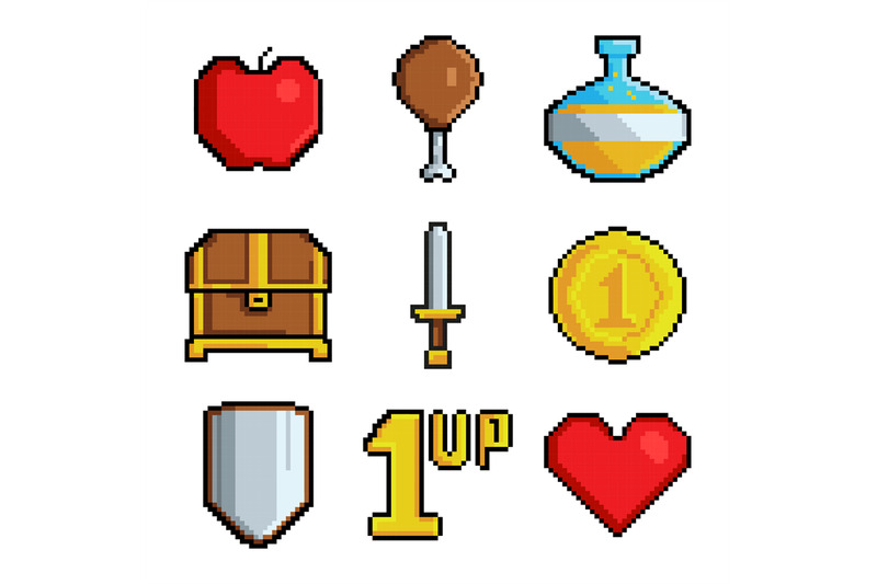 pixel-games-icons-various-stylized-symbols-for-video-games