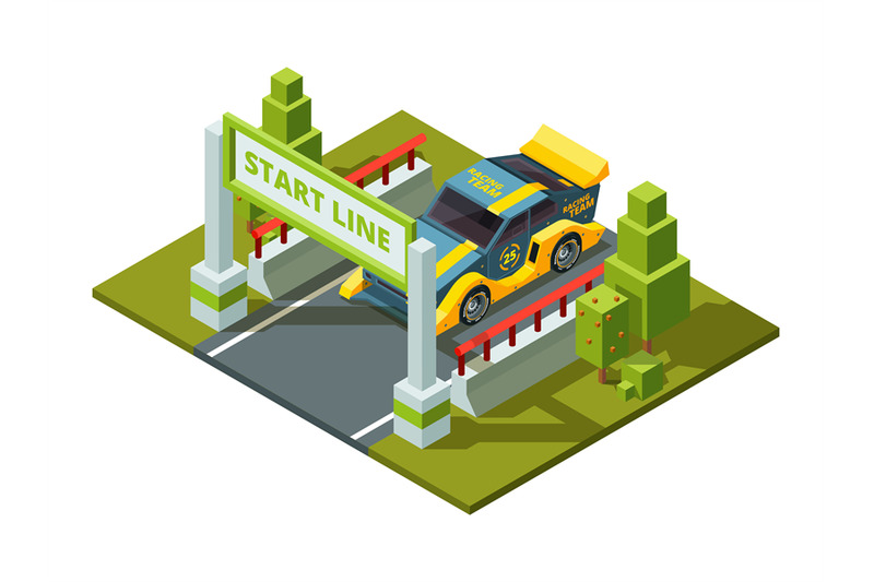 start-race-cars-isometric-sport-pictures-in-cartoon-style