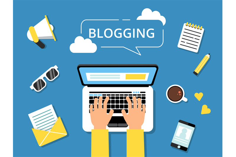 blogging-concept-picture-hands-on-laptop-and-various-tools-for-writer