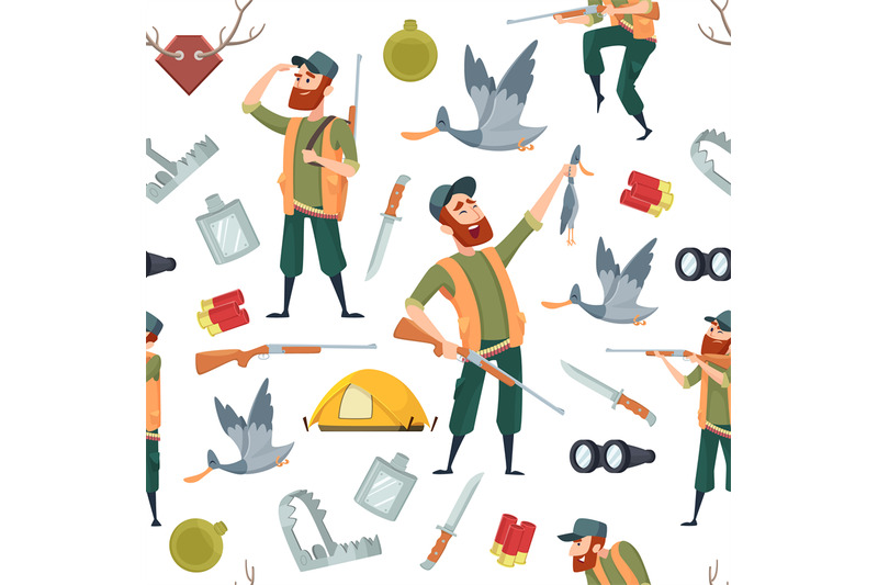 duck-hunters-pattern-seamless-background-with-cartoon-pictures-and-sy